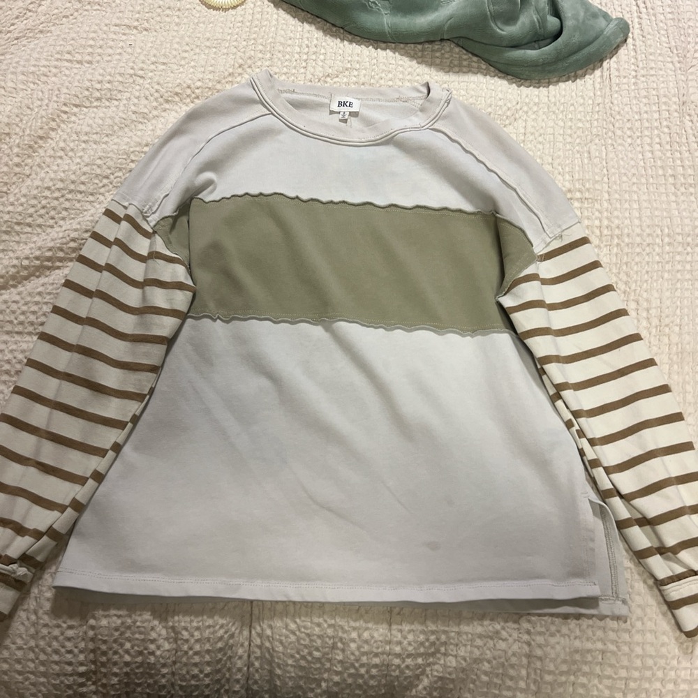 Striped Long Sleeve Shirt - White and Tan
